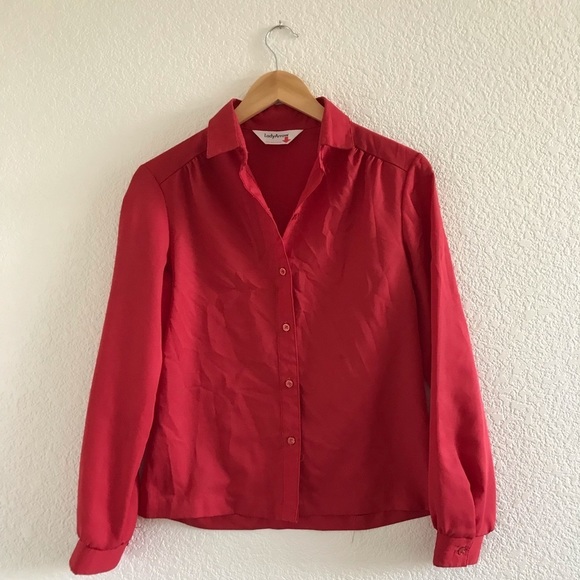 Vintage | Red polyester long sleeve button up blouse size medium - Picture 3 of 6